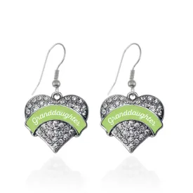 Silver Sage Green Granddaughter Pave Heart Charm Dangle Earrings