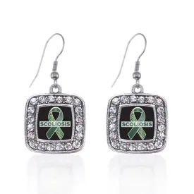 Silver Scoliosis Support and Awareness Square Charm Dangle Earrings