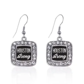 Silver Script Houston Strong Square Charm Dangle Earrings