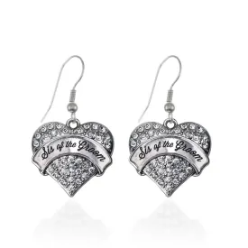 Silver Sis of the Groom Pave Heart Charm Dangle Earrings