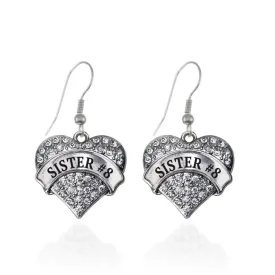 Silver Sister #8 Pave Heart Charm Dangle Earrings