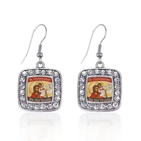 Silver St. Christopher Square Charm Dangle Earrings