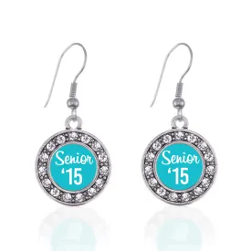Silver Teal Senior '15 Circle Charm Dangle Earrings