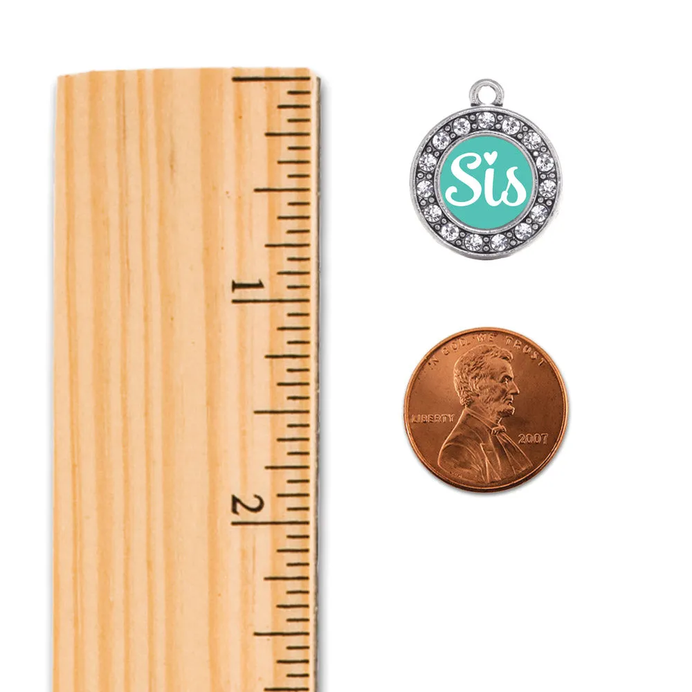 Silver Teal Sis Circle Charm Dangle Earrings