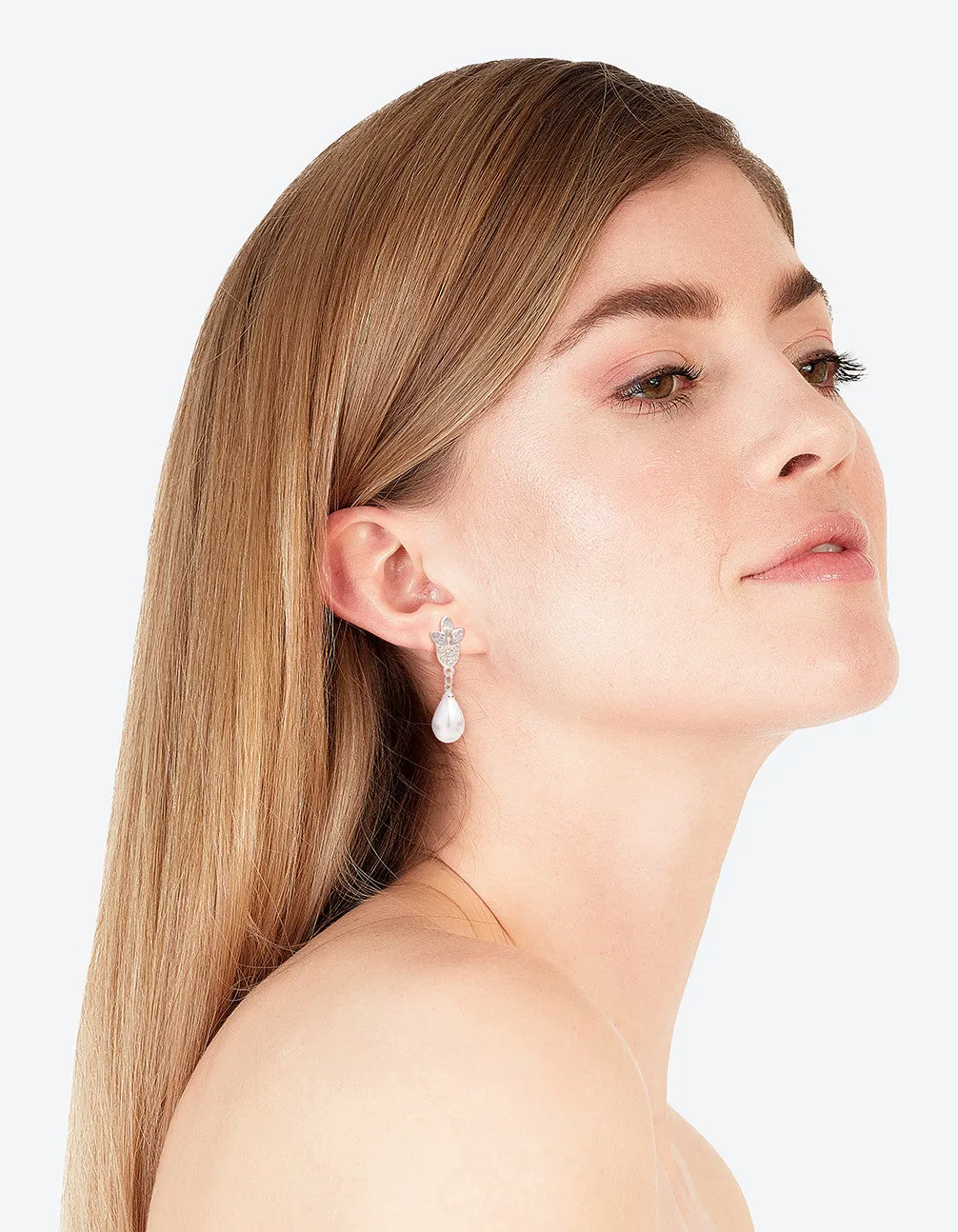 Silver Tear Drop Pearl Drop Earrings