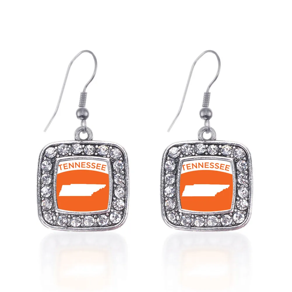 Silver Tennessee Outline Square Charm Dangle Earrings