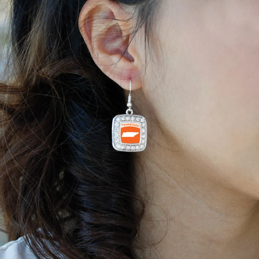 Silver Tennessee Outline Square Charm Dangle Earrings