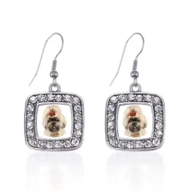 Silver The Shih Tzu Square Charm Dangle Earrings