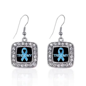 Silver Trisomy Awareness Square Charm Dangle Earrings