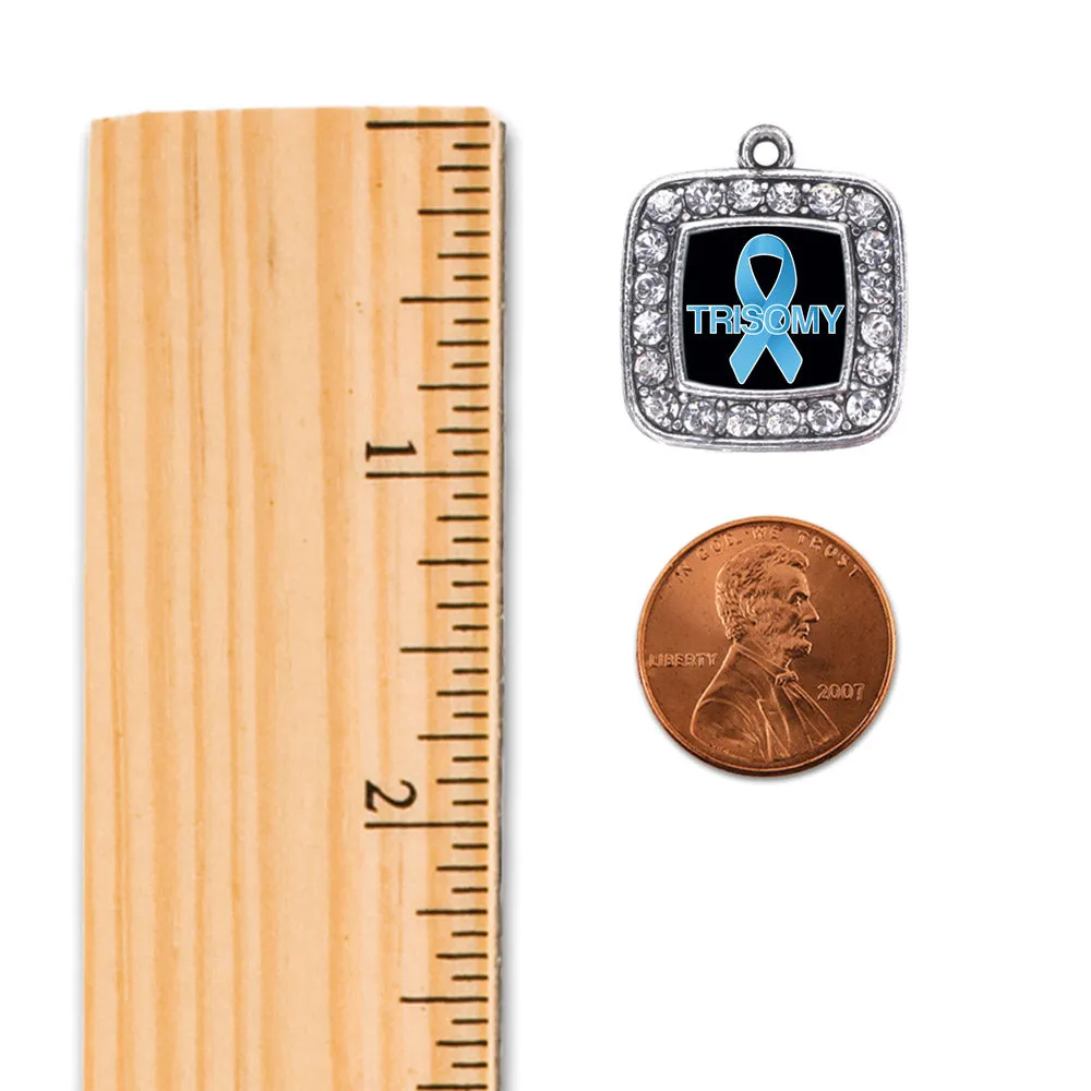 Silver Trisomy Awareness Square Charm Dangle Earrings