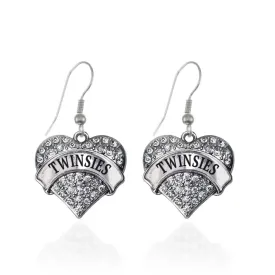 Silver Twinsies Pave Heart Charm Dangle Earrings