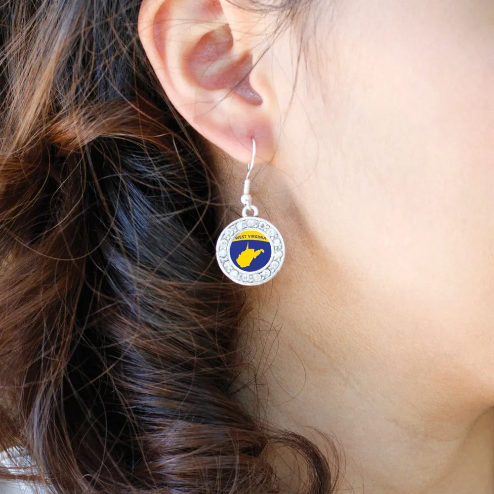 Silver West VIrginia Outline Circle Charm Dangle Earrings