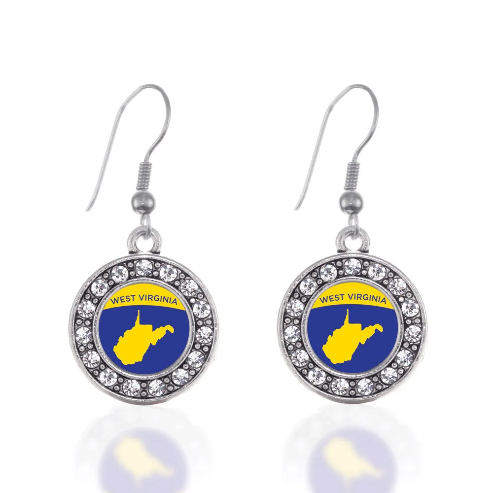 Silver West VIrginia Outline Circle Charm Dangle Earrings