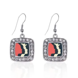 Silver Womens March Logo Square Charm Dangle Earrings