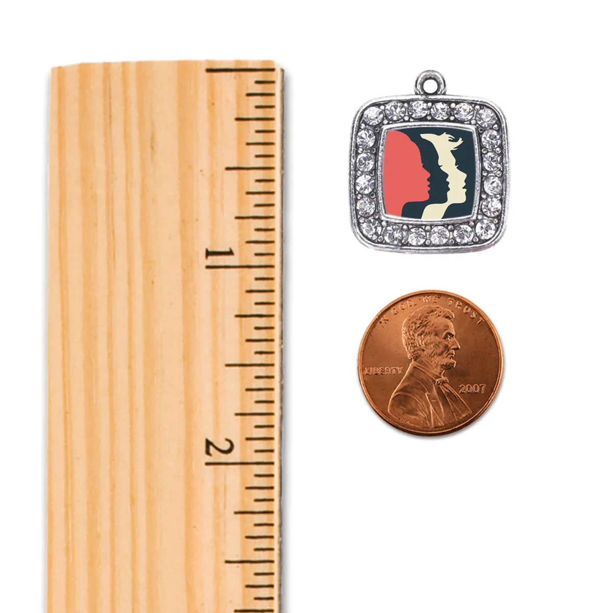 Silver Womens March Logo Square Charm Dangle Earrings