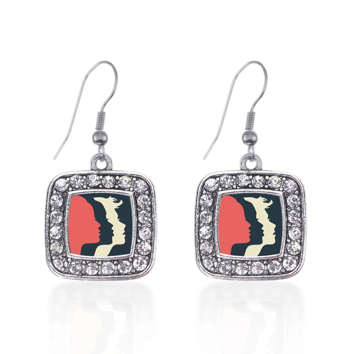 Silver Womens March Logo Square Charm Dangle Earrings
