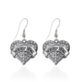 Silver Worship More Pave Heart Charm Dangle Earrings