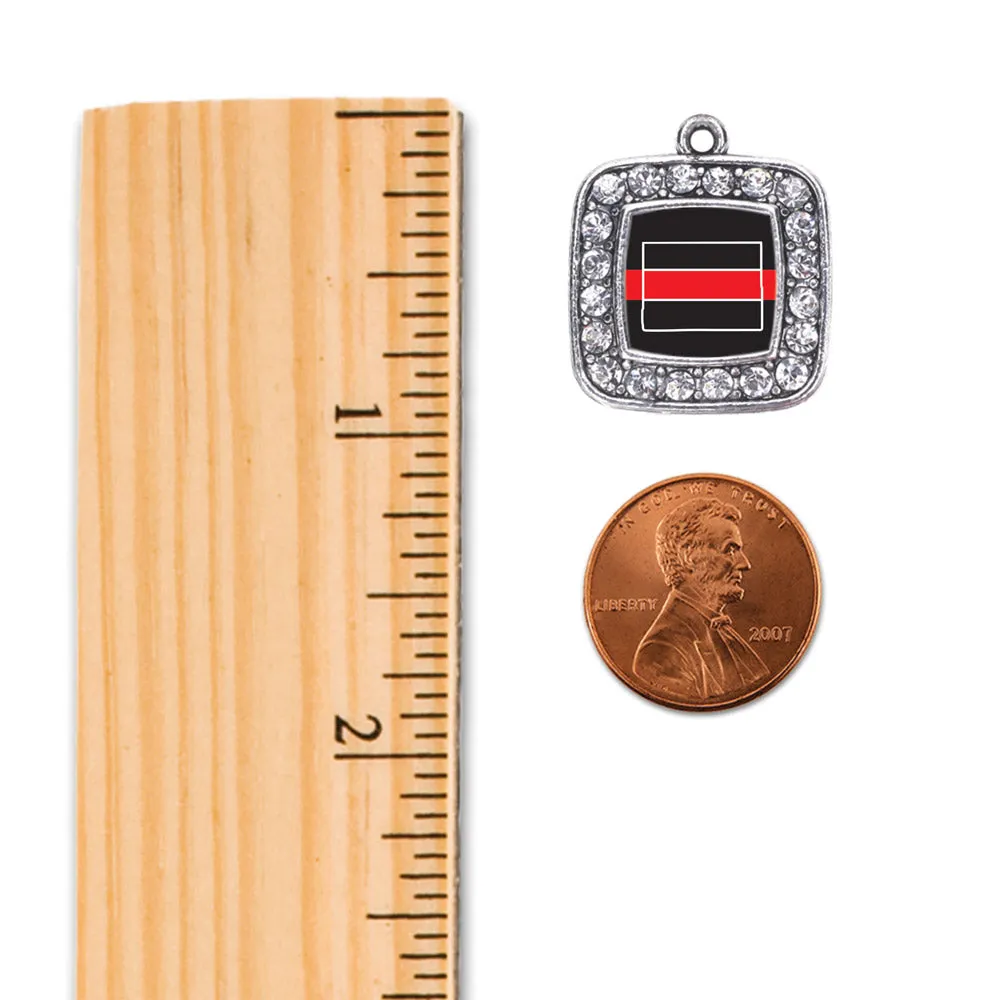 Silver Wyoming Thin Red Line Square Charm Dangle Earrings