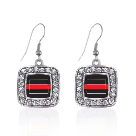 Silver Wyoming Thin Red Line Square Charm Dangle Earrings