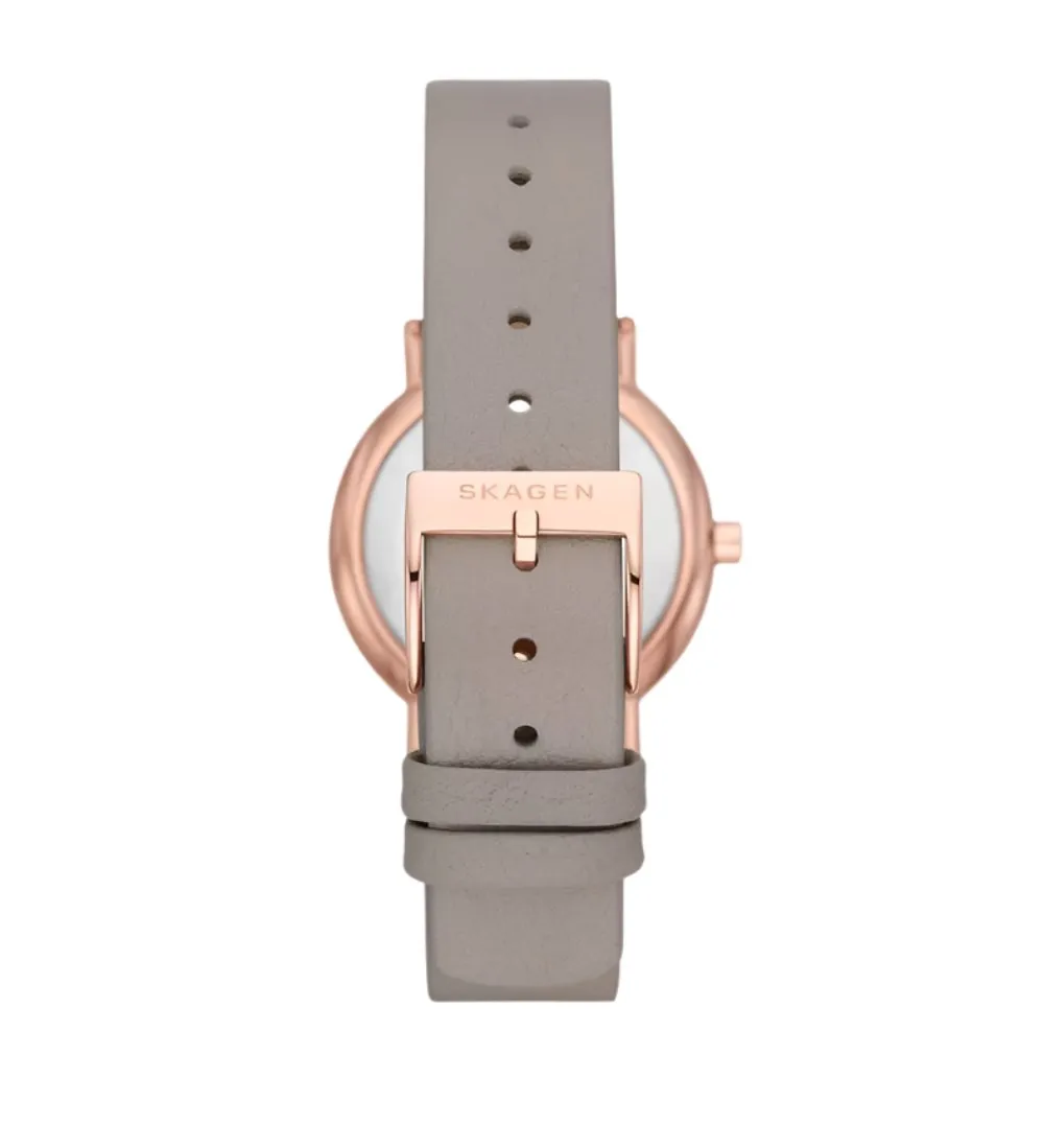 Skagen Signatur Lille Greystone Leather Rose Gold Dial Watch SKW3060