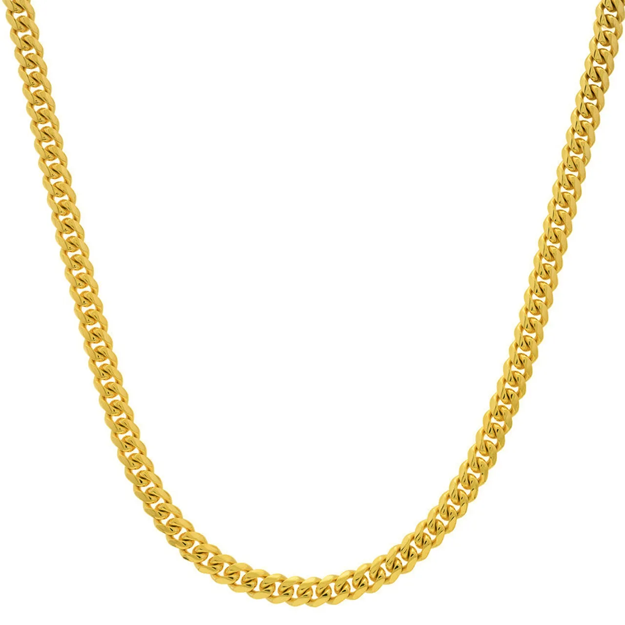 Solid 14K Yellow Gold 4mm Miami Cuban Chain Necklace with Lobster Lock