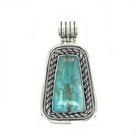 Sterling Silver & Peruvian Blue Opal Trapezoid Pendant with Rope Detail