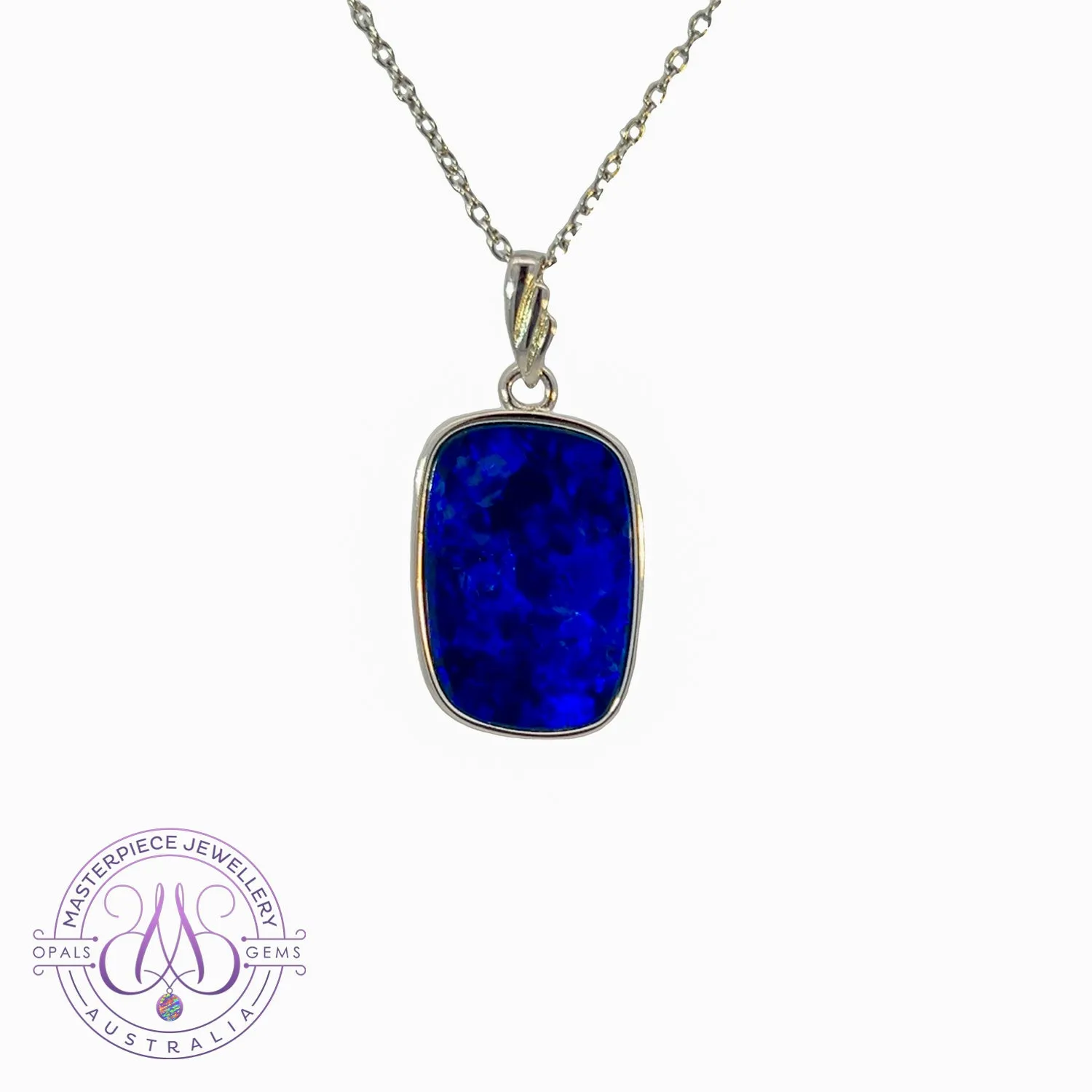 Sterling Silver Blue Opal doublet rectangular pendant