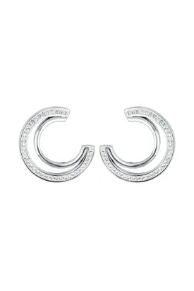 Sterling Silver Crystal Double Crescent Stud Earrings