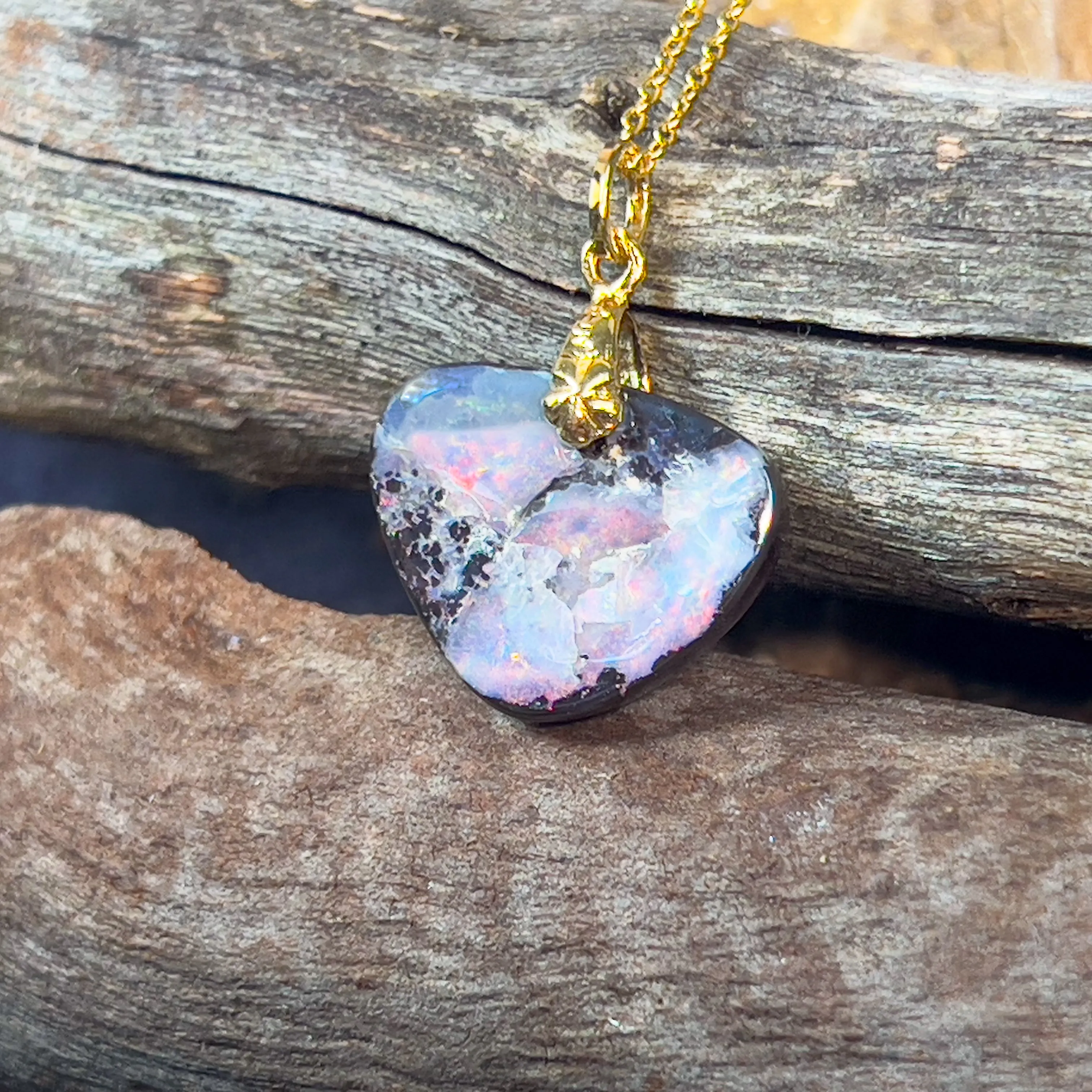 Sterling Silver Gold plated Boulder Opal Pink colour pendant