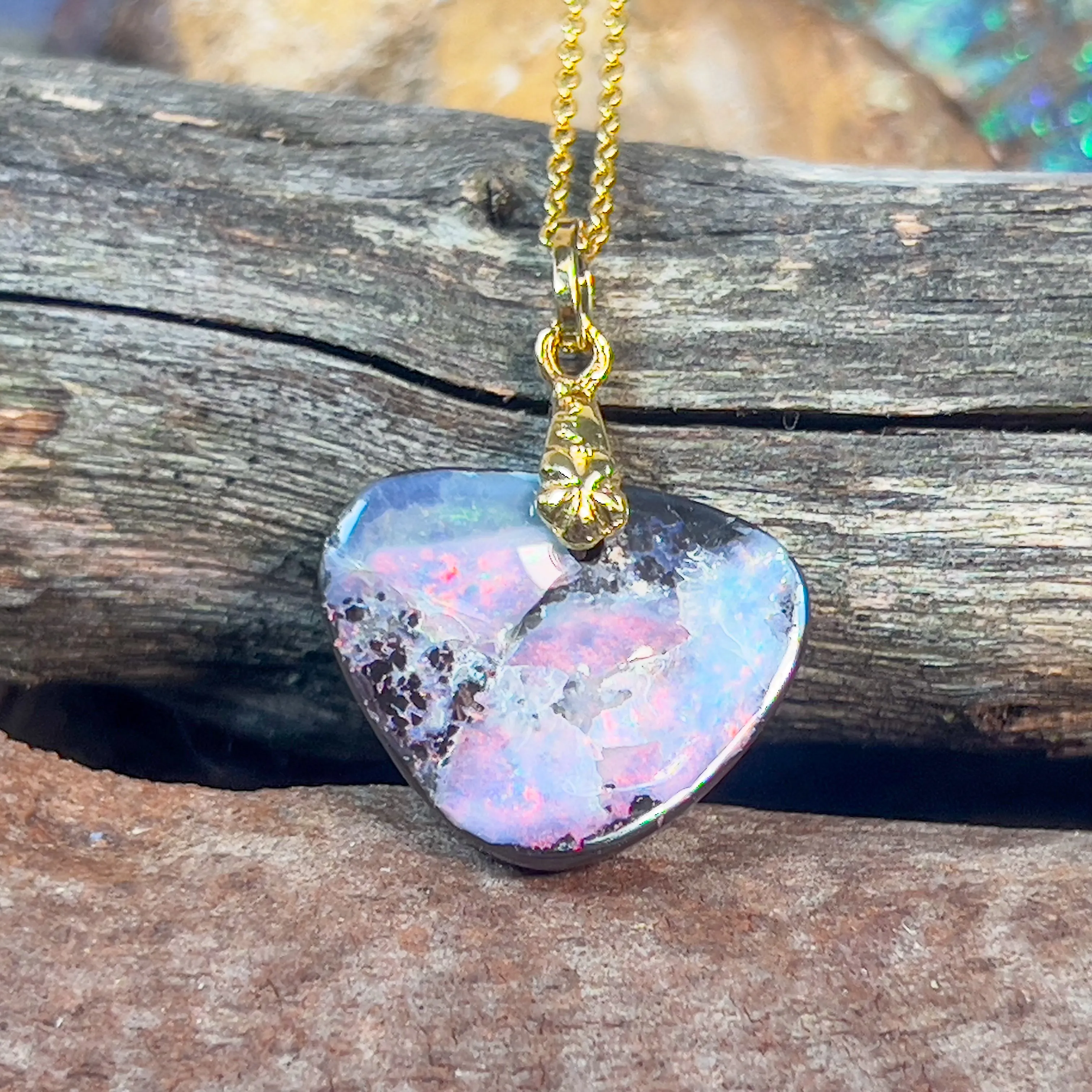 Sterling Silver Gold plated Boulder Opal Pink colour pendant