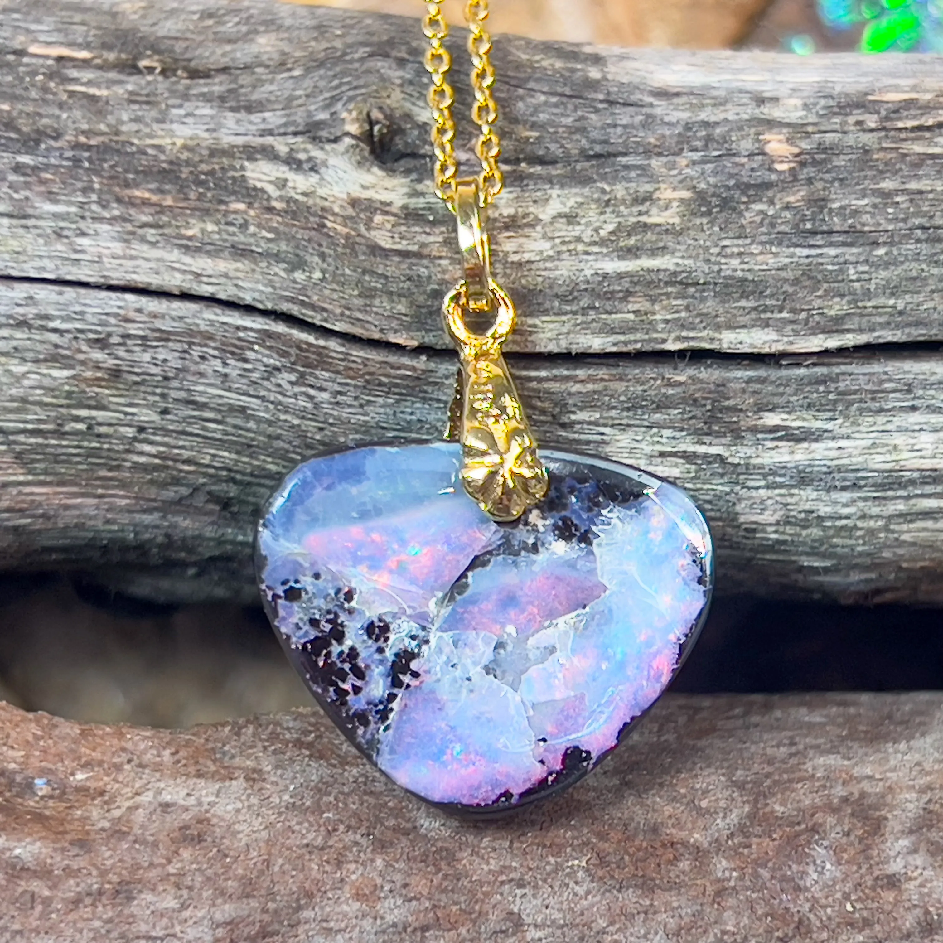 Sterling Silver Gold plated Boulder Opal Pink colour pendant