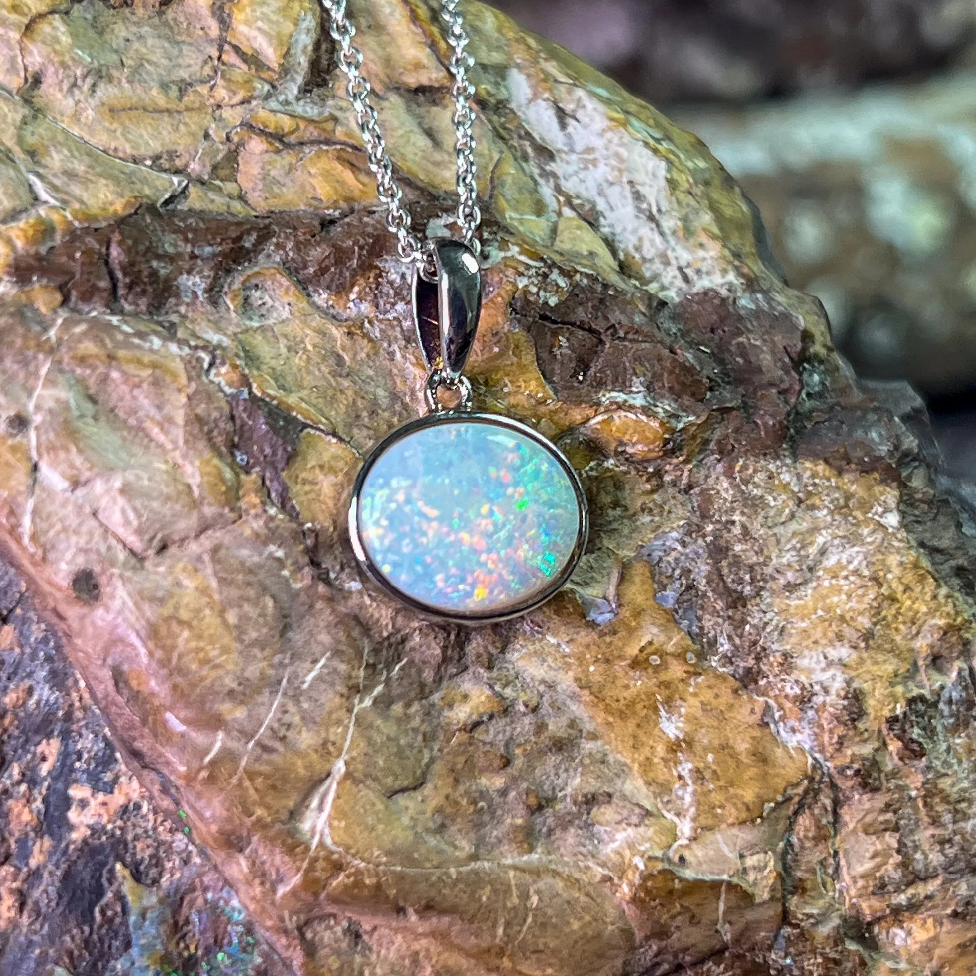 Sterling Silver horizontal set Light Opal 12x10mm bezel pendant