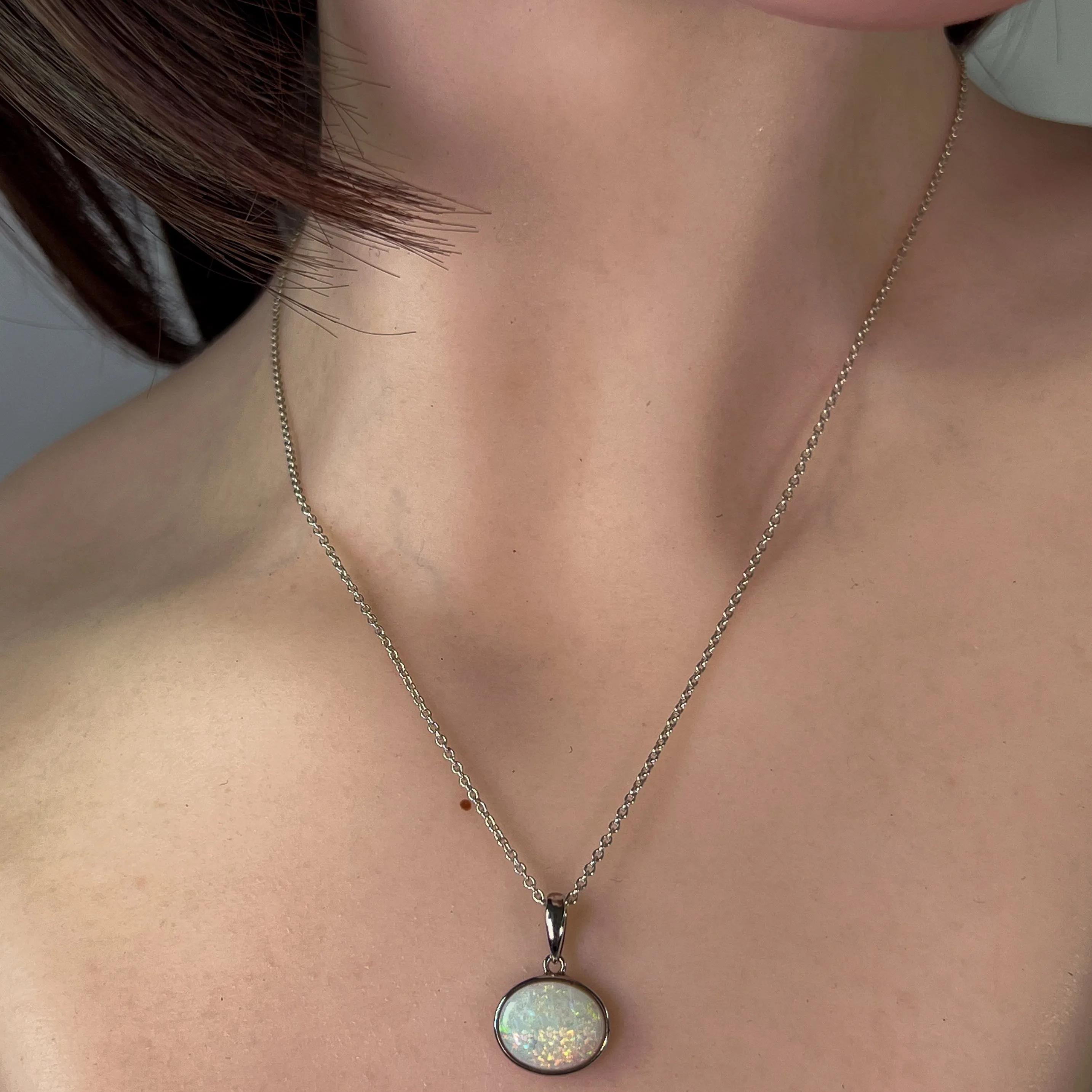Sterling Silver horizontal set Light Opal 12x10mm bezel pendant