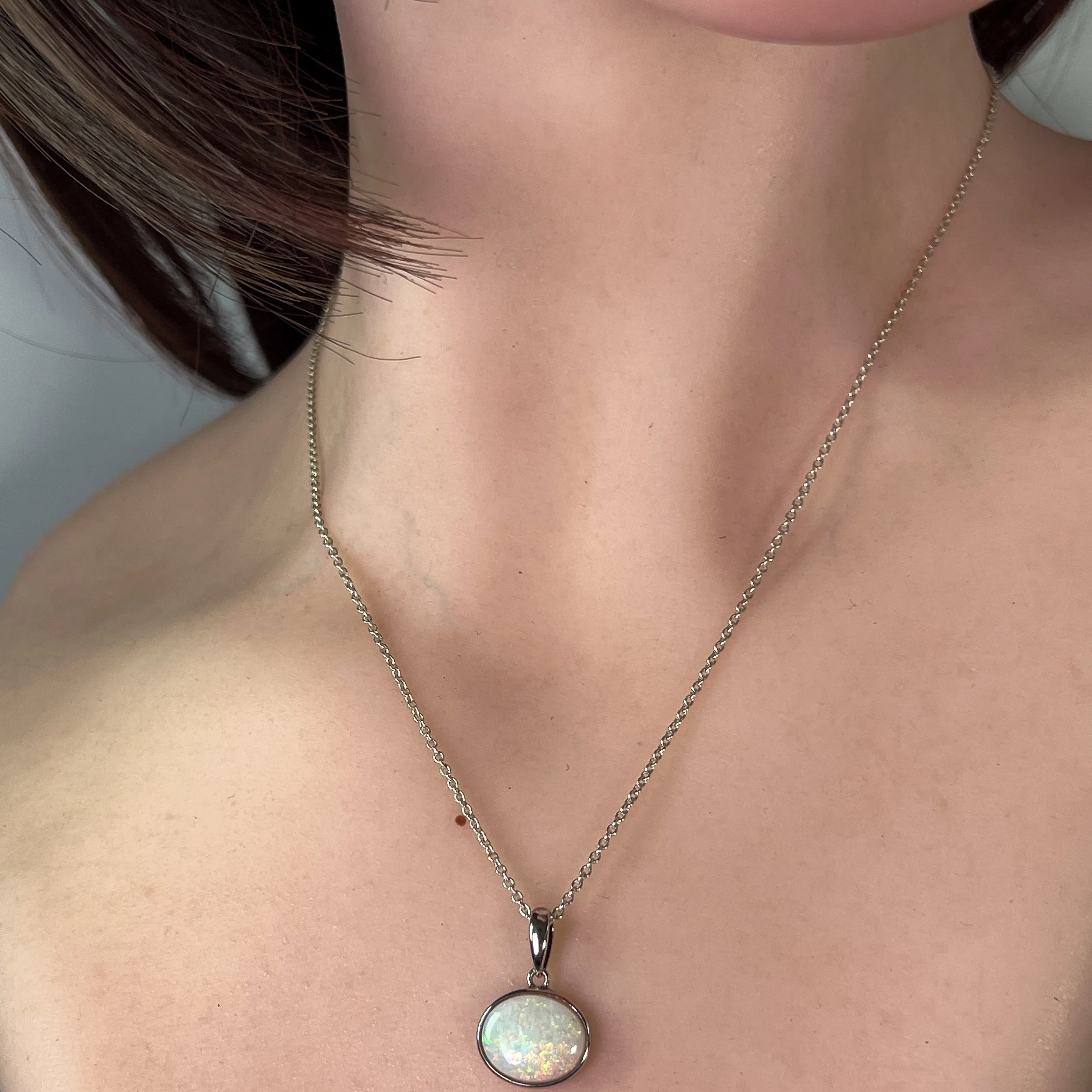 Sterling Silver horizontal set Light Opal 12x10mm bezel pendant