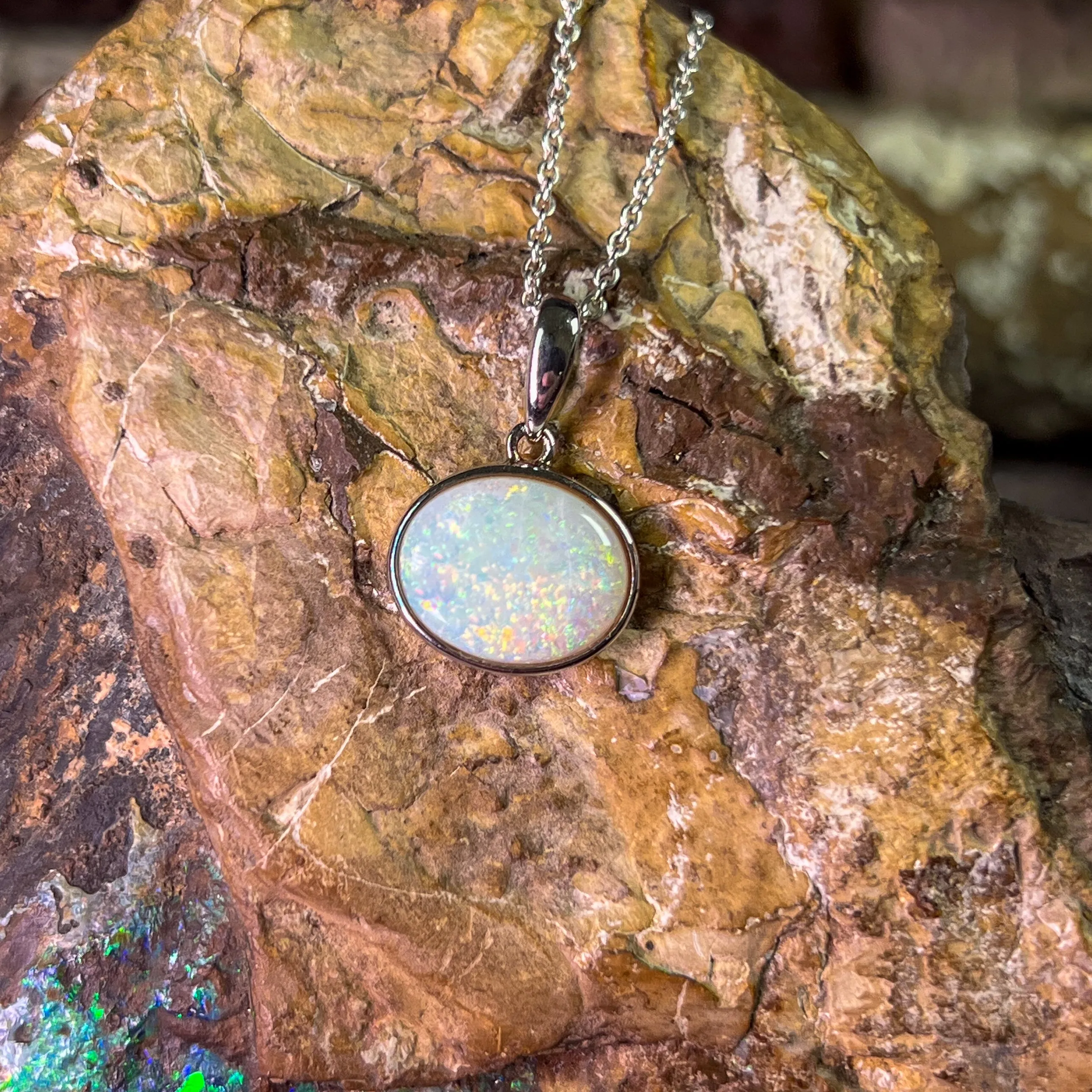 Sterling Silver horizontal set Light Opal 12x10mm bezel pendant