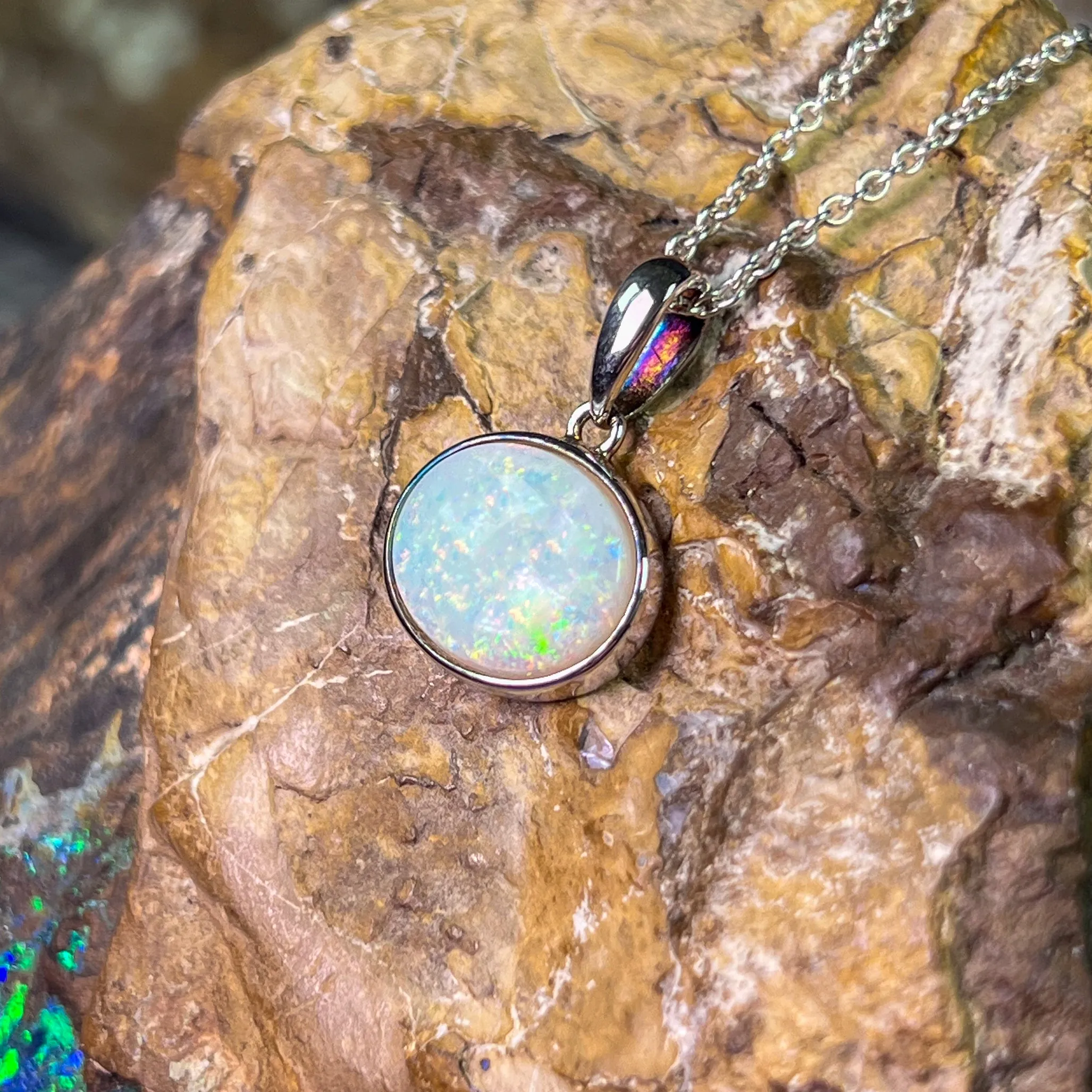 Sterling Silver horizontal set Light Opal 12x10mm bezel pendant