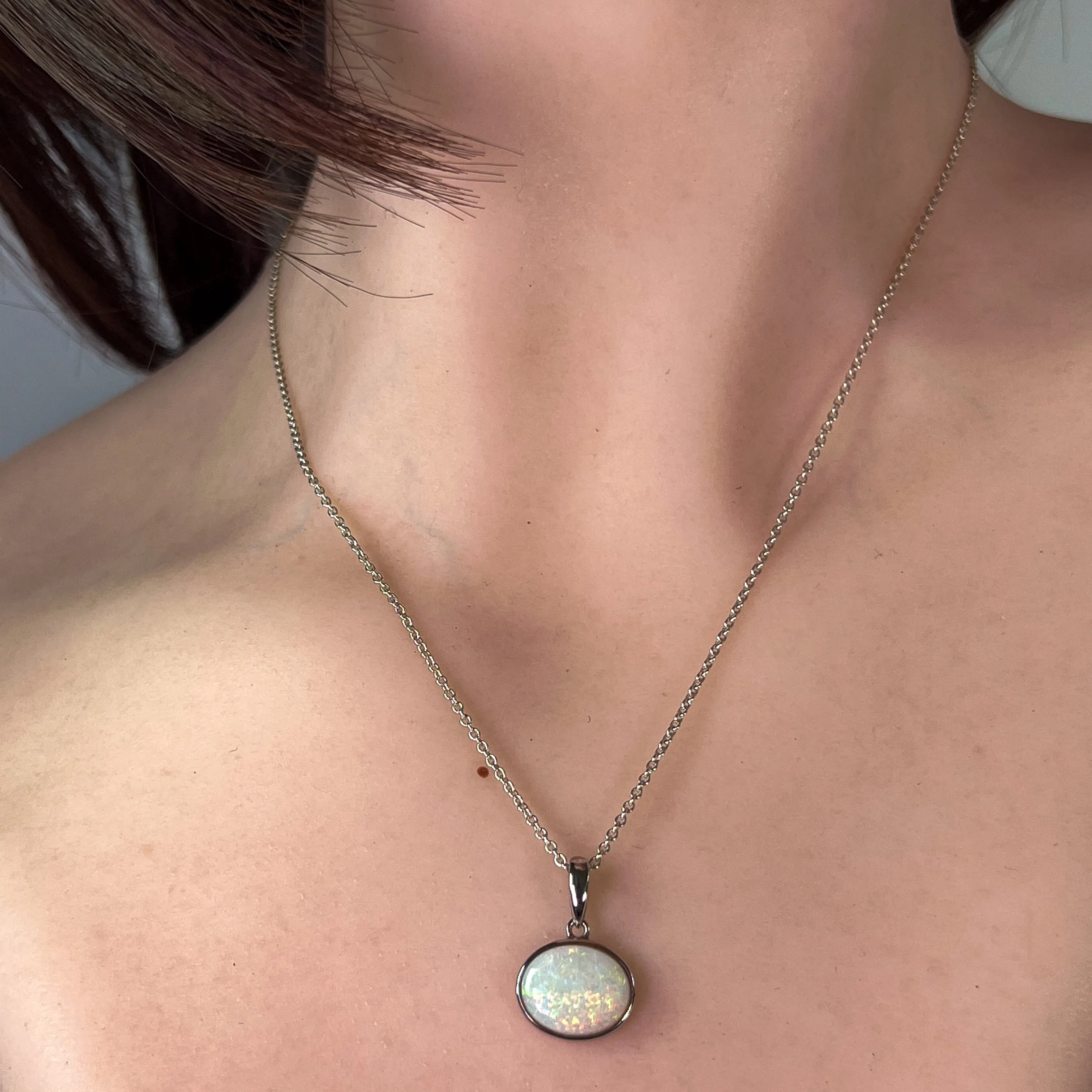 Sterling Silver horizontal set Light Opal 12x10mm bezel pendant