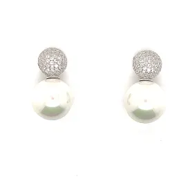 Sterling Silver Pave' Dome Faux Pearl drop Earrings