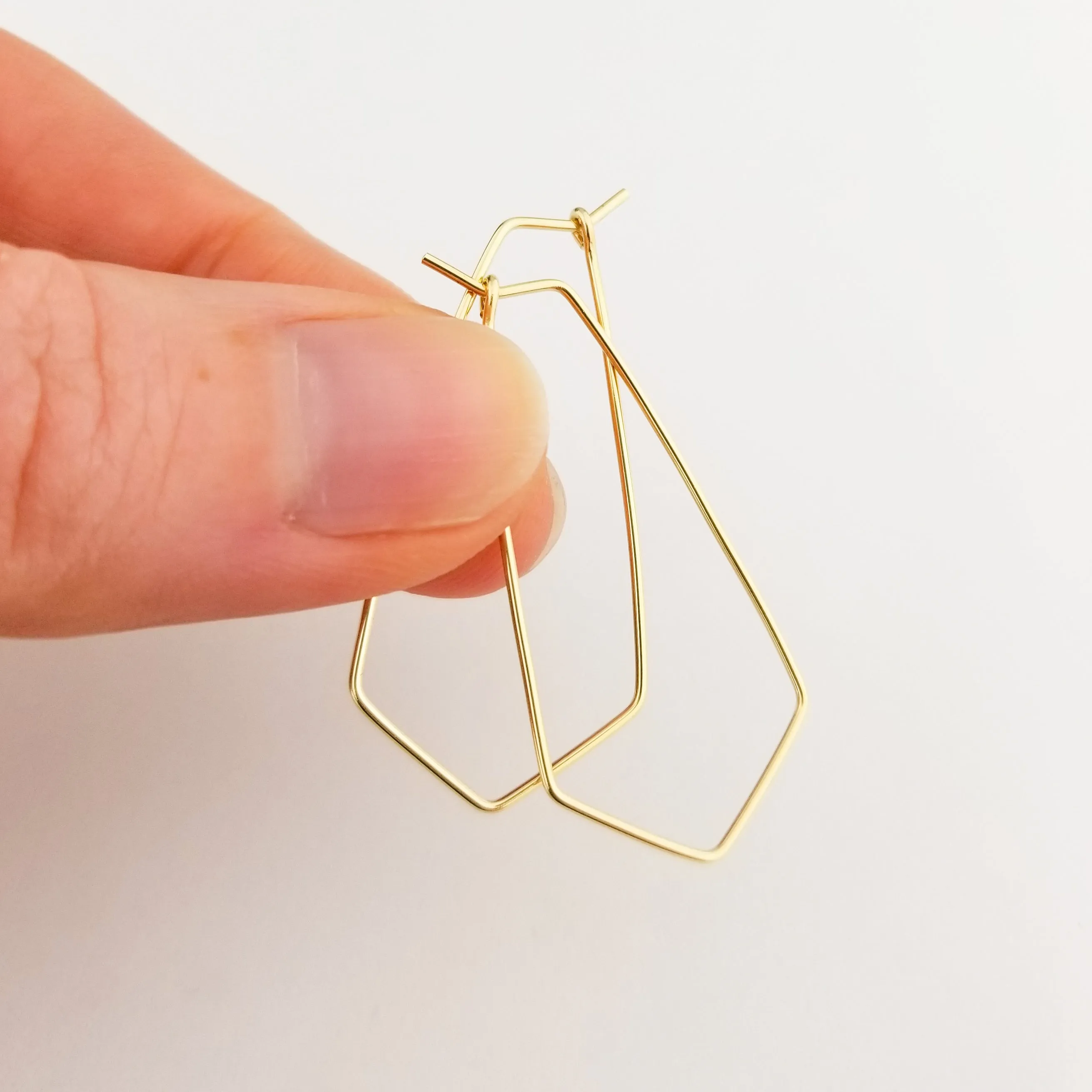 Thin Solid 14k Gold Chevron Hoop Earrings