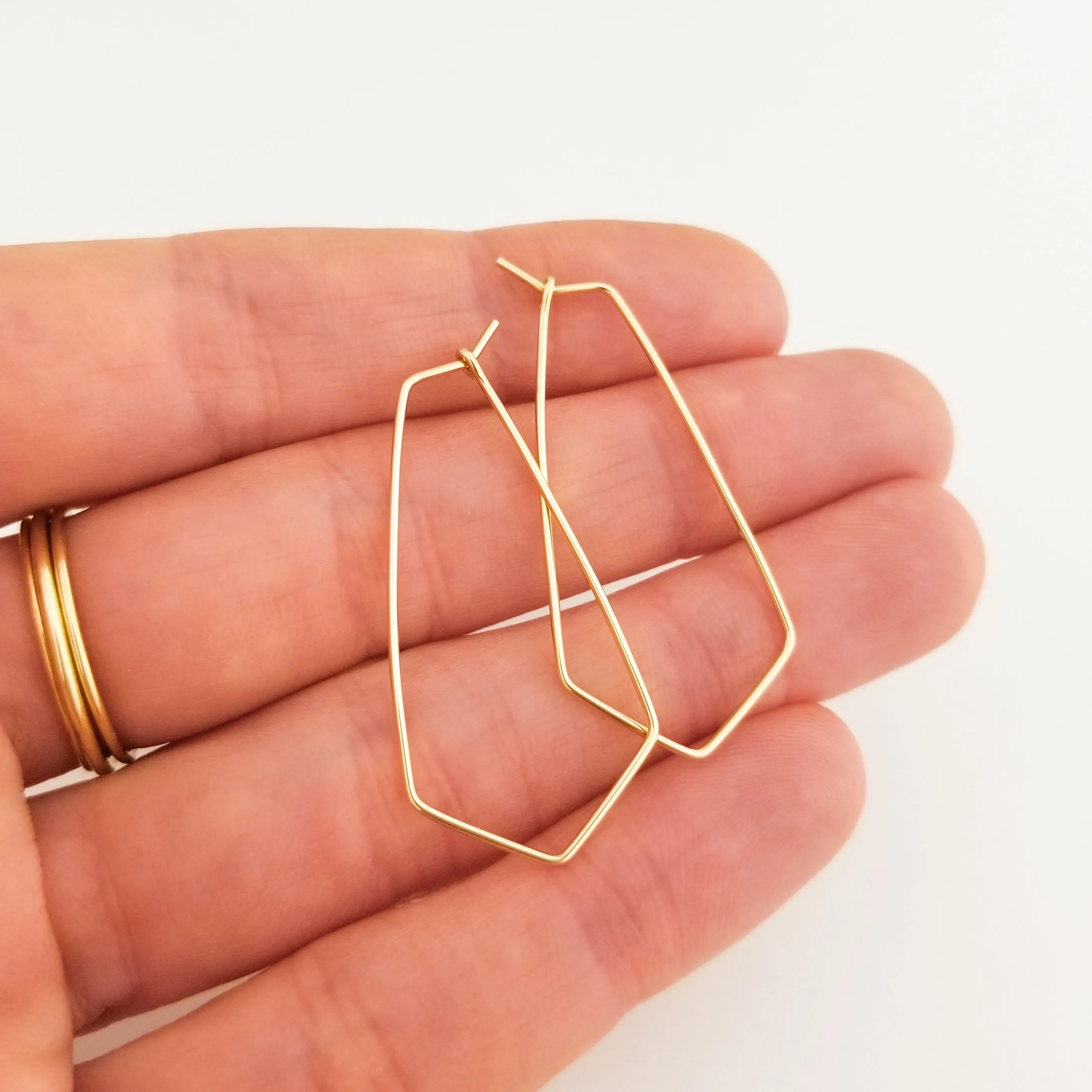 Thin Solid 14k Gold Chevron Hoop Earrings