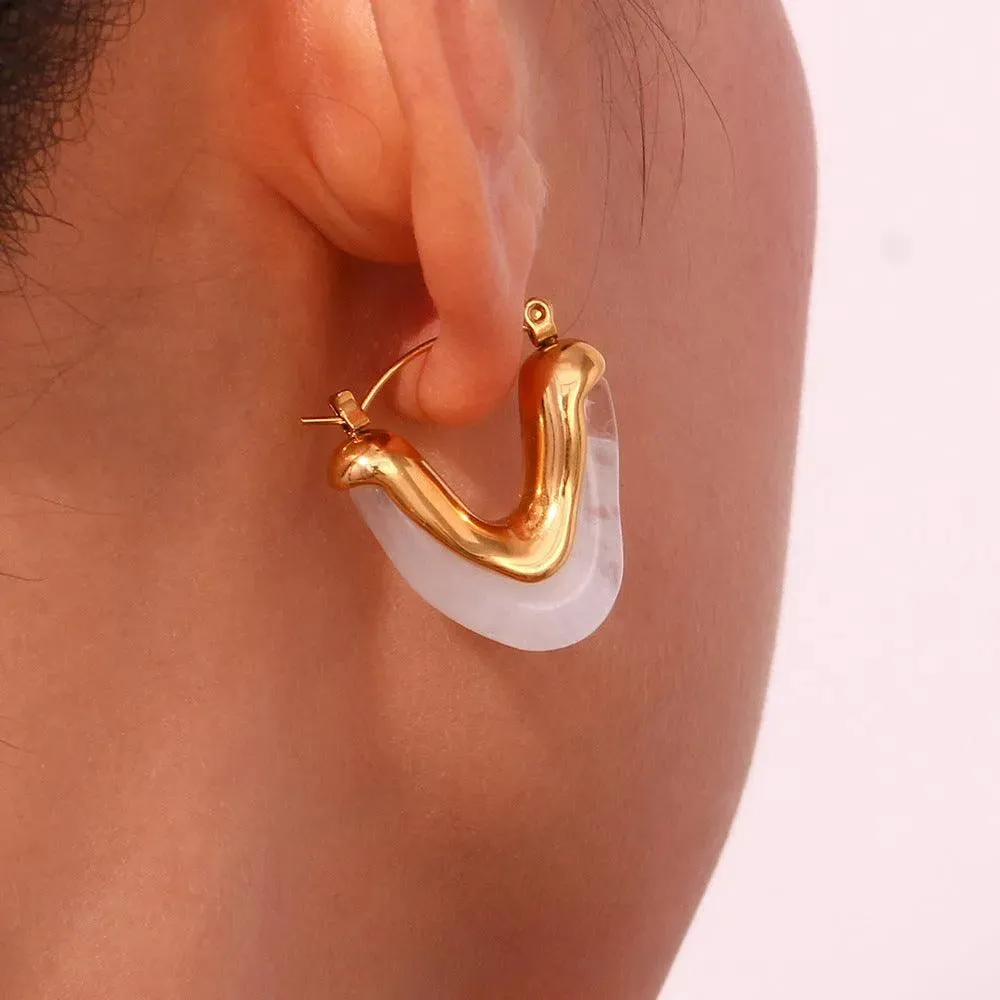 Trendy Gold-Plated Acrylic Hoop Earrings for Women - Statement Fashion Accessories