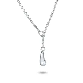 Trendy Teardrop Drop Necklace in Sterling Silver with Pear Shape Lariat Pendant