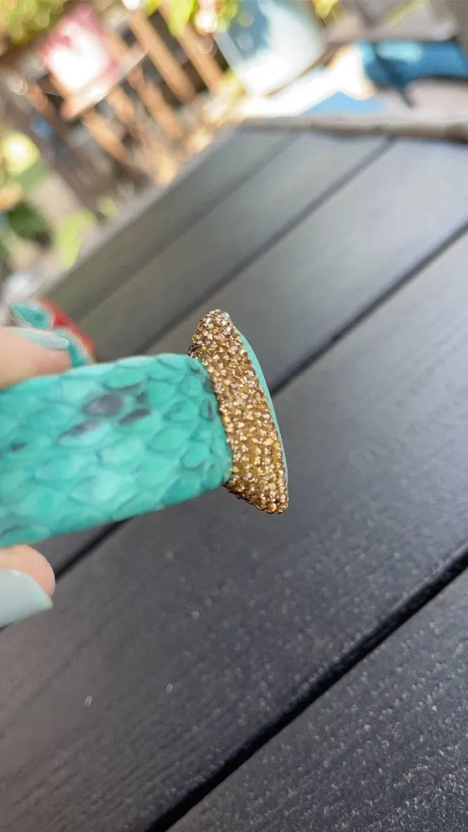 Turquoise Snake Embossed Leather Cuff with Stingray Leather & Pearl Accents