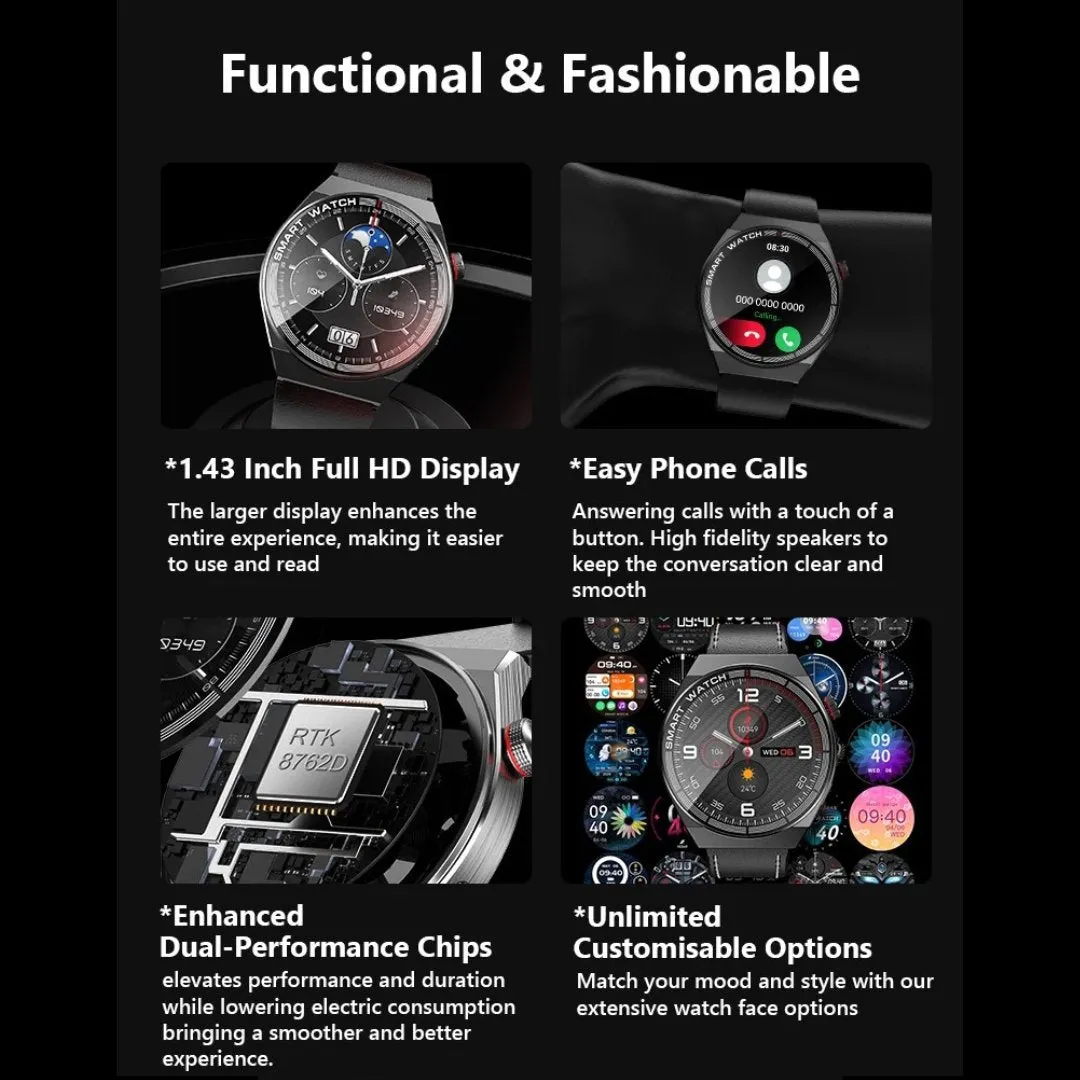 TUTT LX3 Classic Smart Watch For Men | Titanium Alloy | NFC Function Heart Rate Blood Oxygen | IP68 Waterproof Activity Tracking and Sport Modes | Rubber & Leather (2)