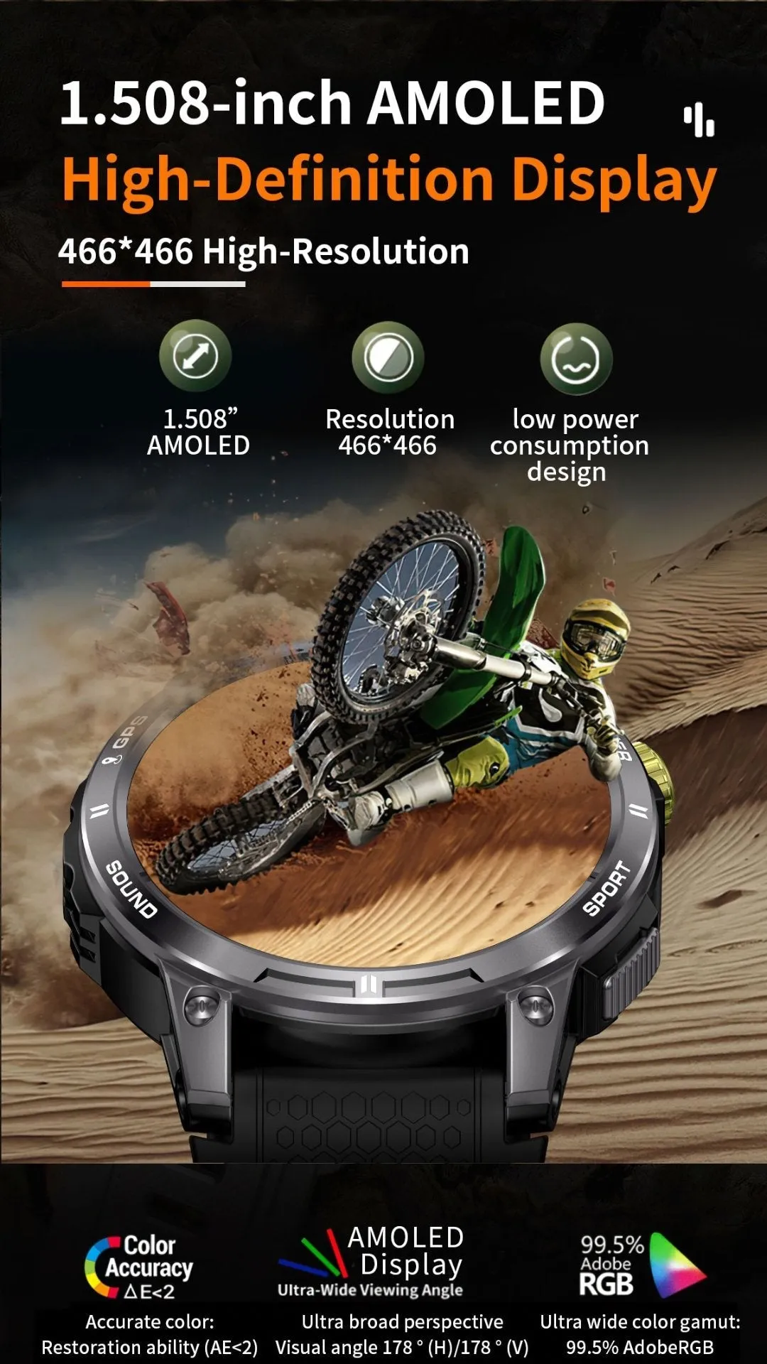 TUTT NX18 Pro GPS AMOLED Metal Rugged Smart Watch | Compass | IP68 Waterproof | Exercise | Long Battery 128MB Memory Reloj 2 Straps | Always On Display Option