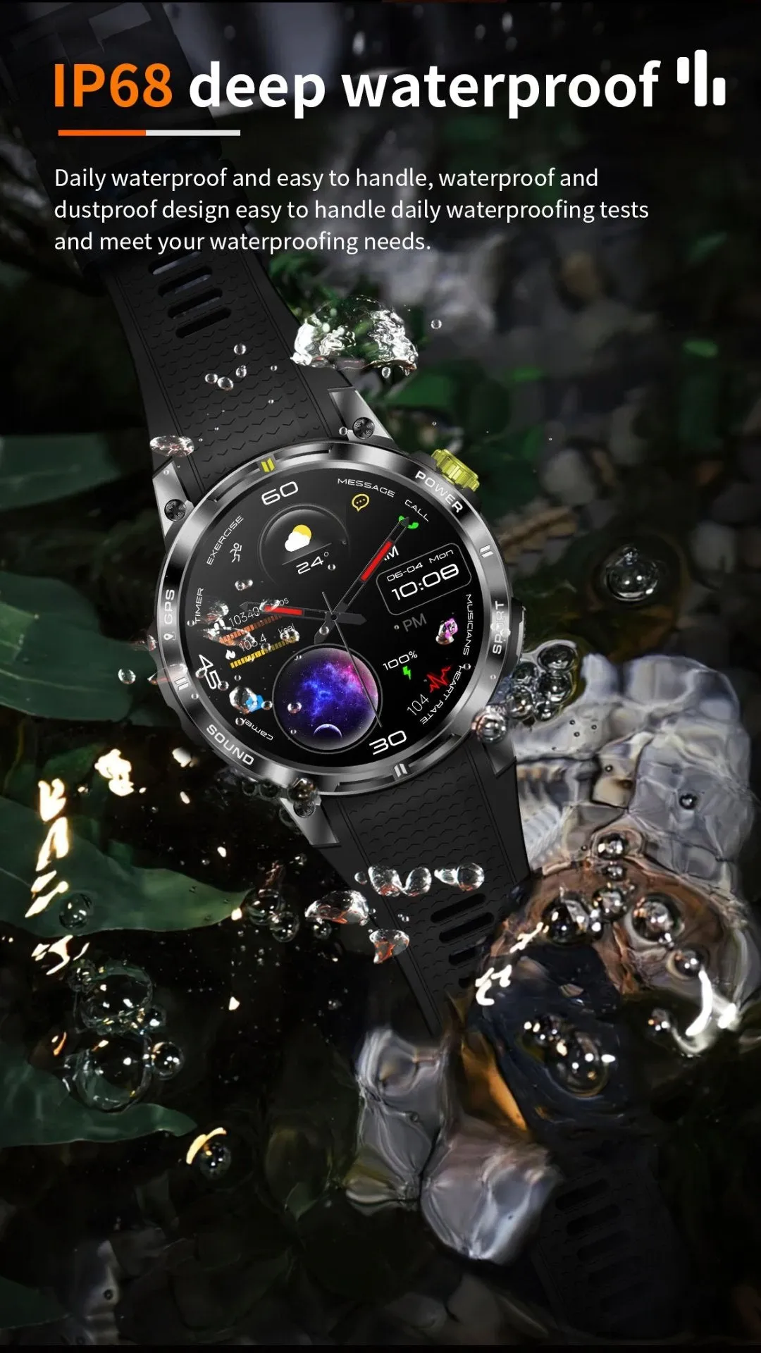 TUTT NX18 Pro GPS AMOLED Metal Rugged Smart Watch | Compass | IP68 Waterproof | Exercise | Long Battery 128MB Memory Reloj 2 Straps | Always On Display Option