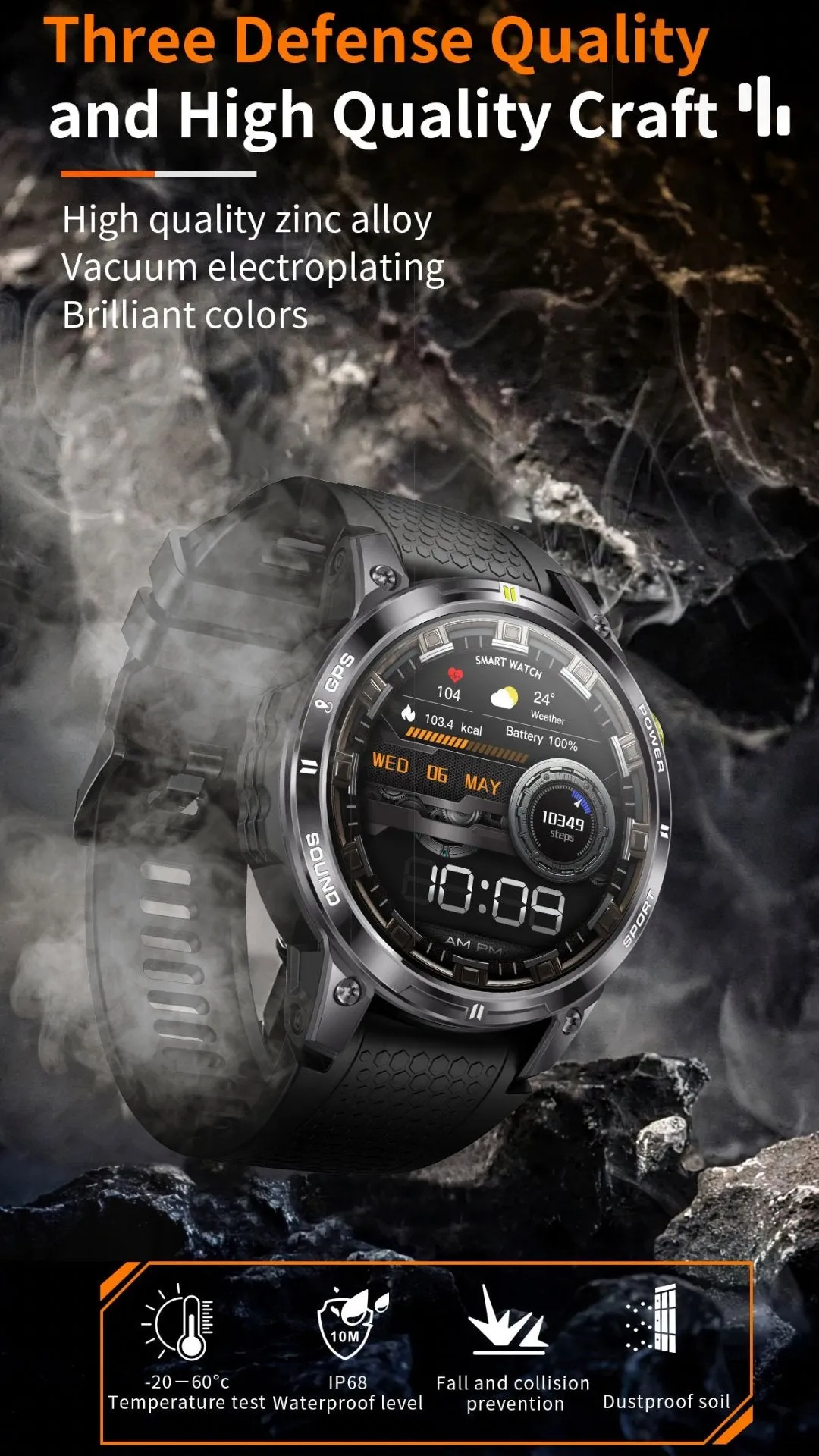 TUTT NX18 Pro GPS AMOLED Metal Rugged Smart Watch | Compass | IP68 Waterproof | Exercise | Long Battery 128MB Memory Reloj 2 Straps | Always On Display Option