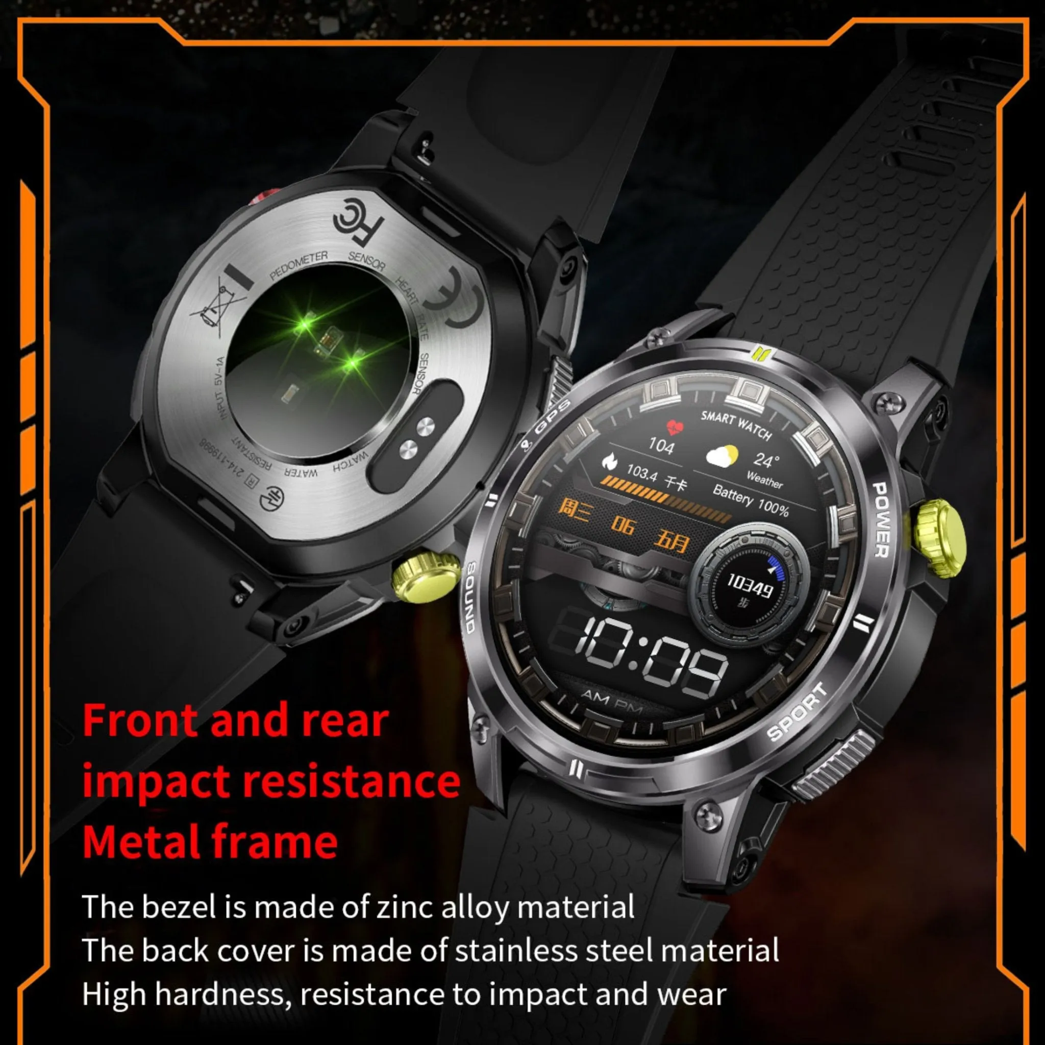 TUTT NX18 Pro GPS AMOLED Metal Rugged Smart Watch | Compass | IP68 Waterproof | Exercise | Long Battery 128MB Memory Reloj 2 Straps | Always On Display Option