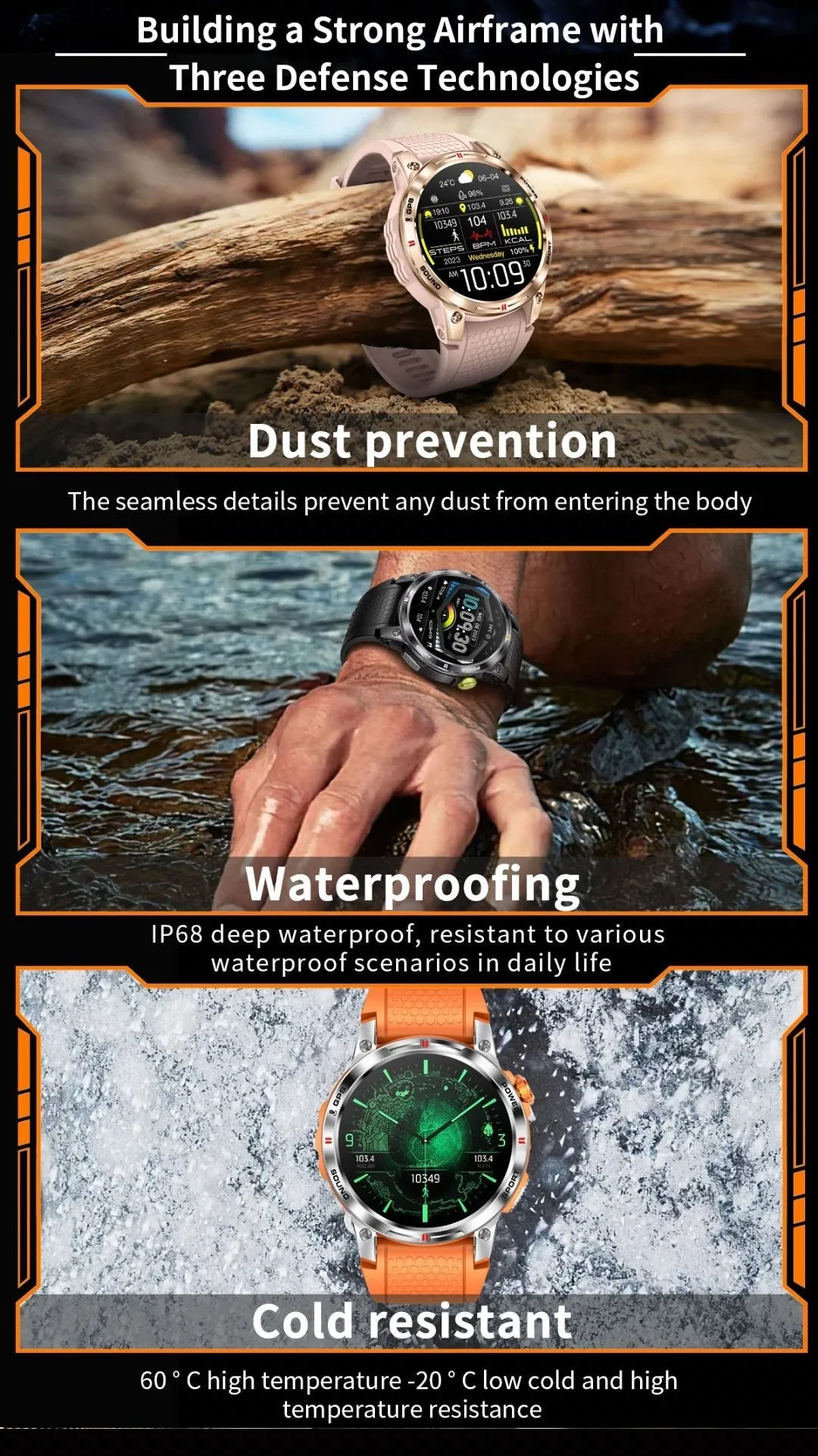 TUTT NX18 Pro GPS AMOLED Metal Rugged Smart Watch | Compass | IP68 Waterproof | Exercise | Long Battery 128MB Memory Reloj 2 Straps | Always On Display Option