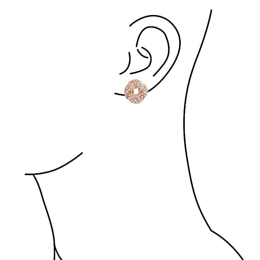 Twist Braided Crystal Love Knot Clip-On Earrings for Non-Pierced Ears Rose Gold